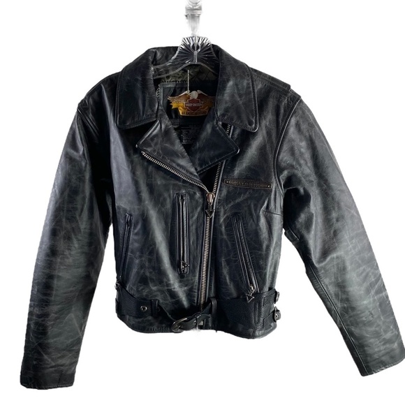 Harley Davidson Distressed Leather Moto Jacket SZ M